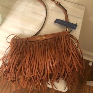 Rebecca Minkoff dark tan leather crossbody purse.